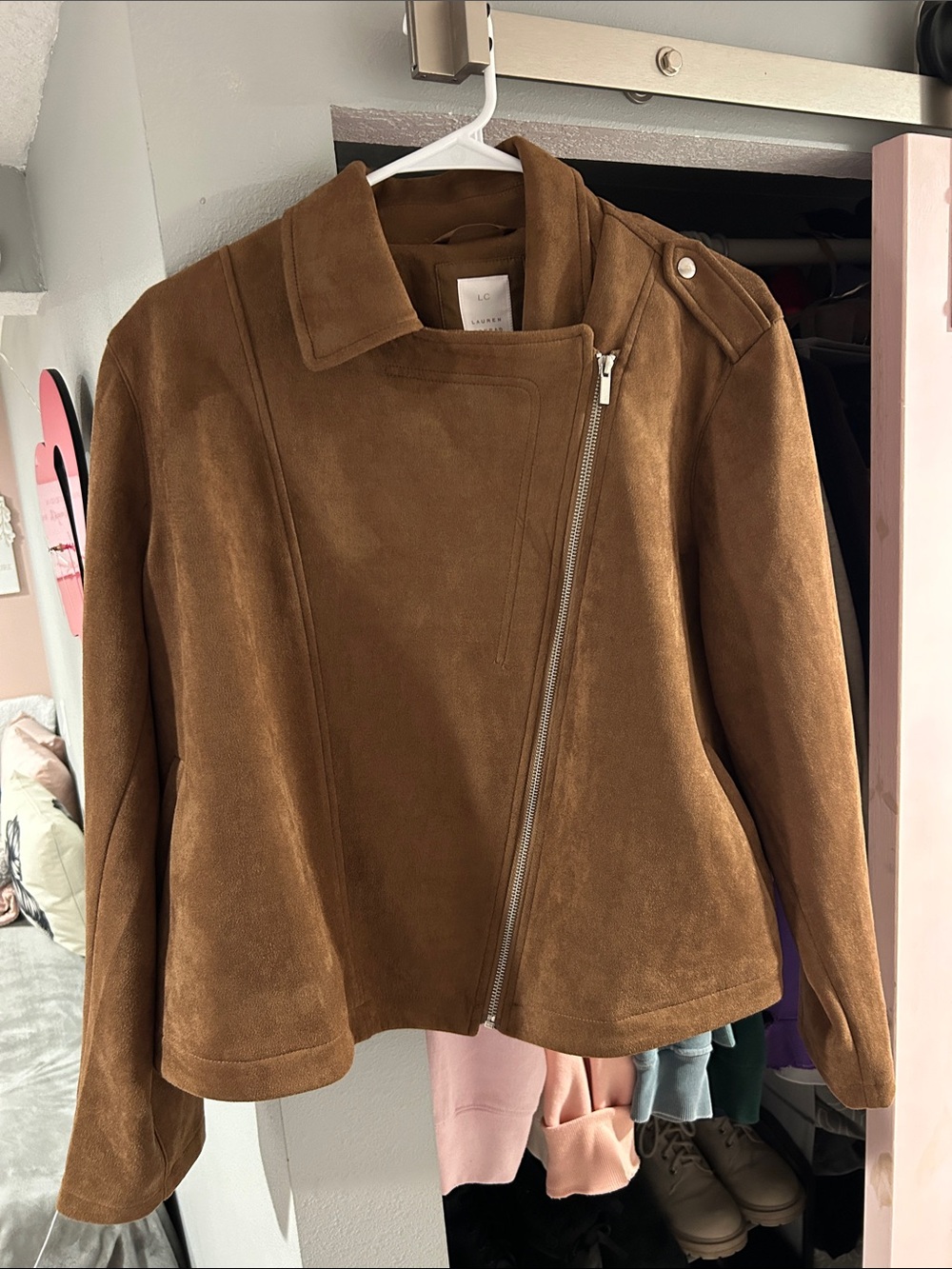 LC Lauren Conrad Brown Suede-Look Asymmetric Zip Jacket